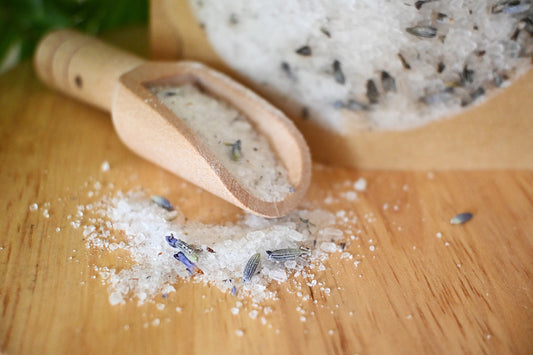 Lavender Bath Salts (120g) + Wood Spoon – Relaxing Spa Essential