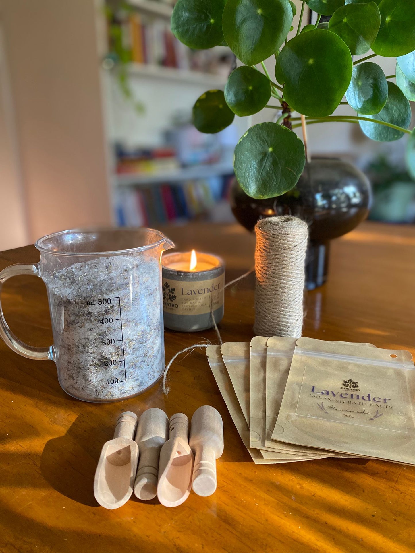 Lavender Bath Salts (120g) + Wood Spoon – Relaxing Spa Essential