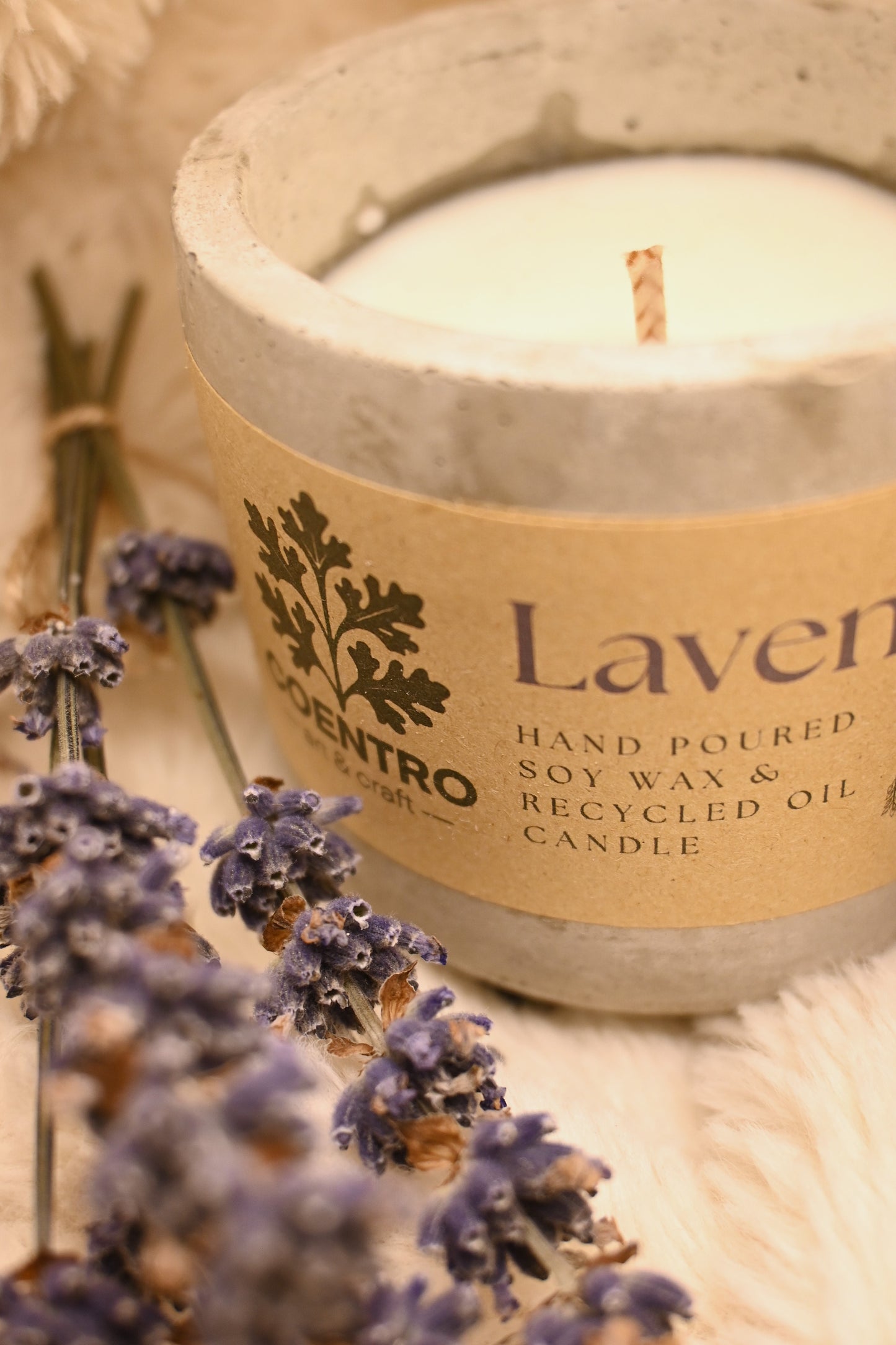 Lavender Soy Candle - Hand Poured in a Cement Pot