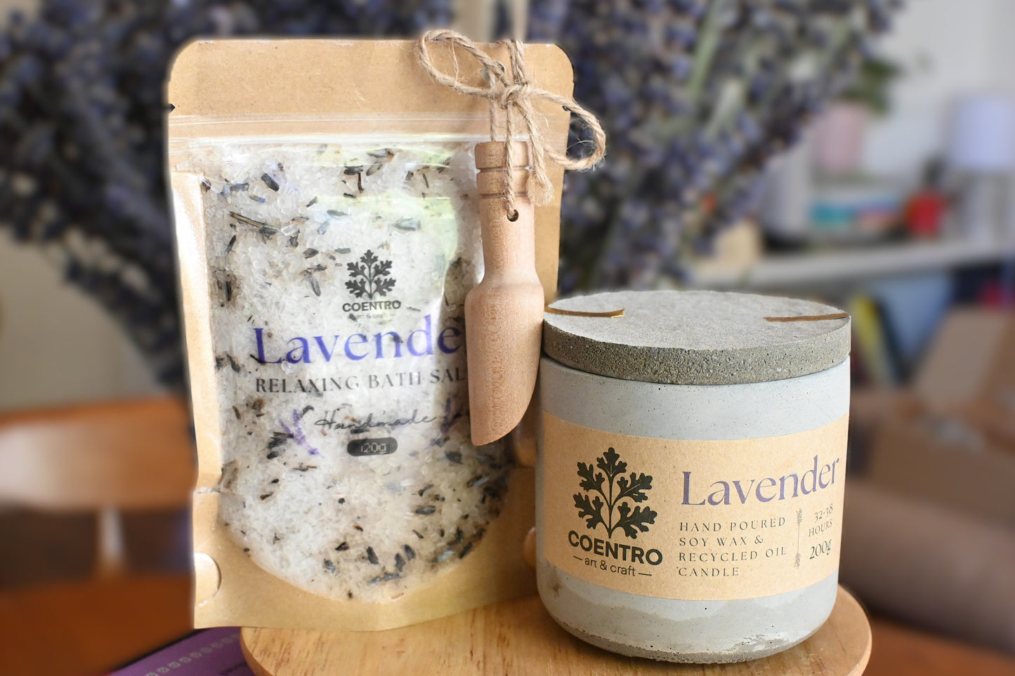 Lavender Candle + Bath Salts Gift Bundle – Relaxation Duo